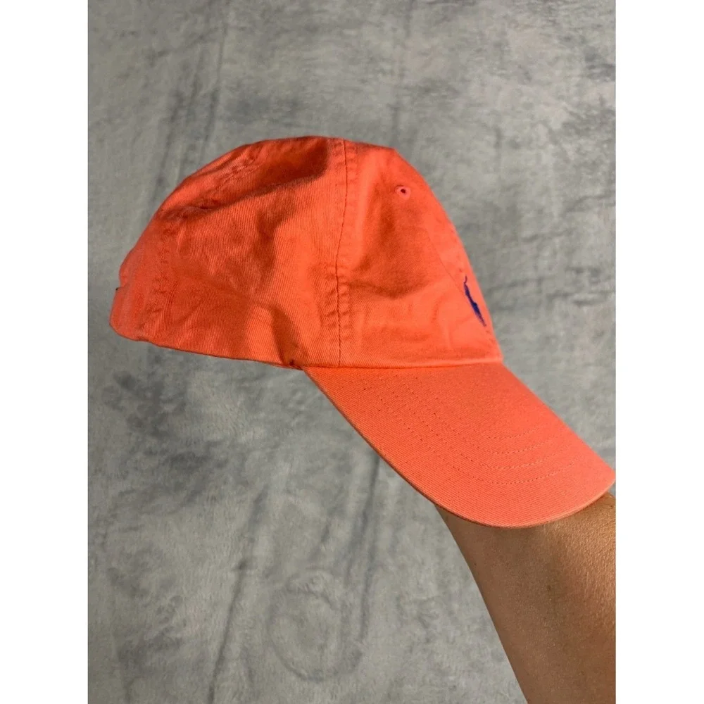 Polo Ralph Lauren Pony Logo Dad Hat Mens OS Orange Baseball Cap 1803 Used